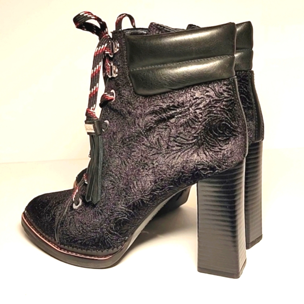 Sam Edelman Sondra Ankle Boots Booties Heels Shoe Lace-up Leather Black Velvet 8 - Picture 5 of 15